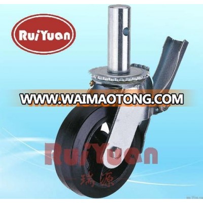 Scaffolding caster with 6in 8in Black Rubber Mold-on Steel Wheel