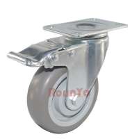 Medium duty TPR caster swivel plate locking 3in 4in 5inch non marking soft gray rubber wheel double bal bearing