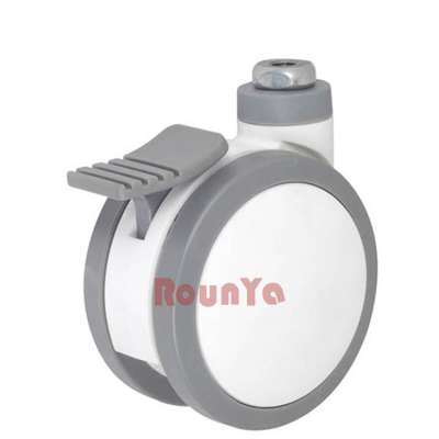 Twin wheel light duty castors with brake designer institutional medical caster grey