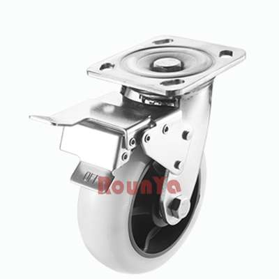 Heavy Duty Stainless Steel Swivel Castor Wheels Trolley Furniture Caster Steel Brake TPR Wheel