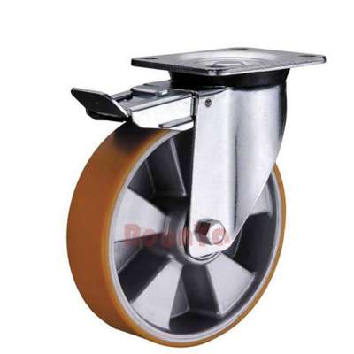 Urethane aluminum caster wheel double brake heavy duty  4inch to 10 inch caster wheel