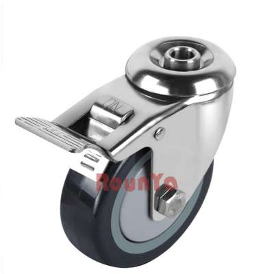 3 4 5 Medium duty bolt hole swivel stainless steel caster with red PU wheel single ball bearing