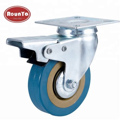 2" to 5" swivel double lock grey rubber plate caster