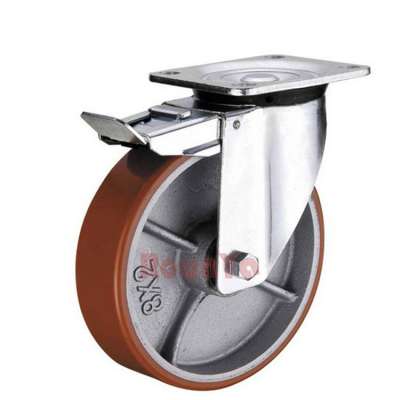 Heavy duty european type casters with total lock brake type urethane PU Wheel