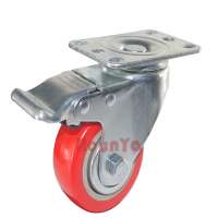 Medium duty red PVC caster wheel double locking swiveling with 6 hole mounting plate