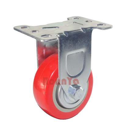 3in 4in 5in Medium duty caster non locking non swiveling with 6 hole mounting plate red PVC caster wheel