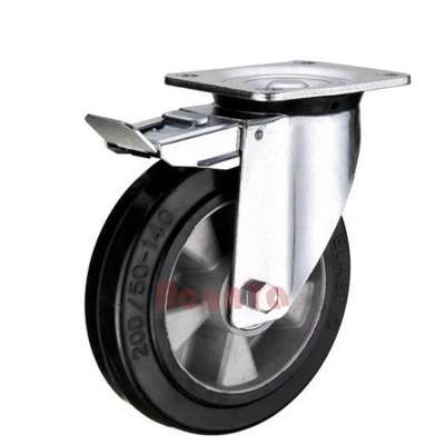 European style mold on elastic rubber wheel double brake heavy duty caster 5 inch to 10 inch