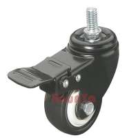 Light duty office chair caster black PU wheel with threaded stem M10 35-80 kg capacity